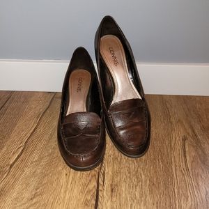 Connie brown leather "Pennywise" loafer pumps
